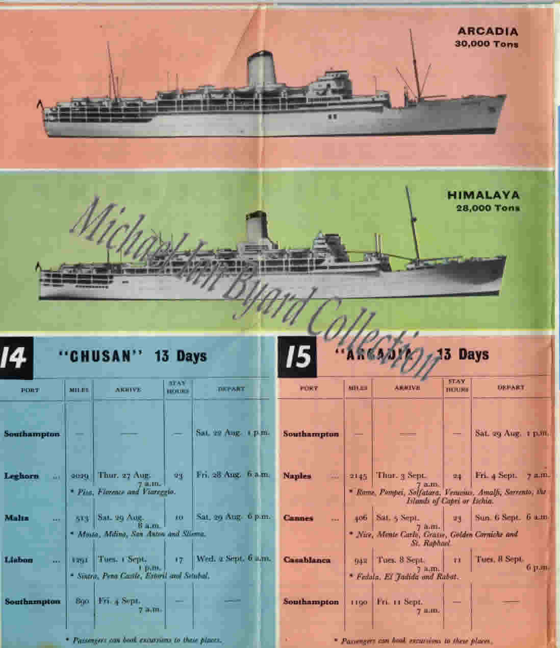 Arcadia and Himalaya Cruise Programme 1959